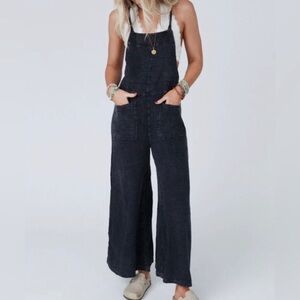 Easel Wide Leg Jumpsuit Jumper Black Overalls Washed Cotton New!